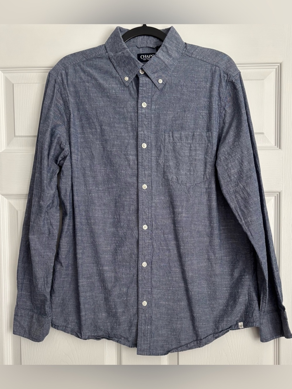 Chaps Men's Navy Cotton Cross Weave Chambray Button-Down Shirt, M